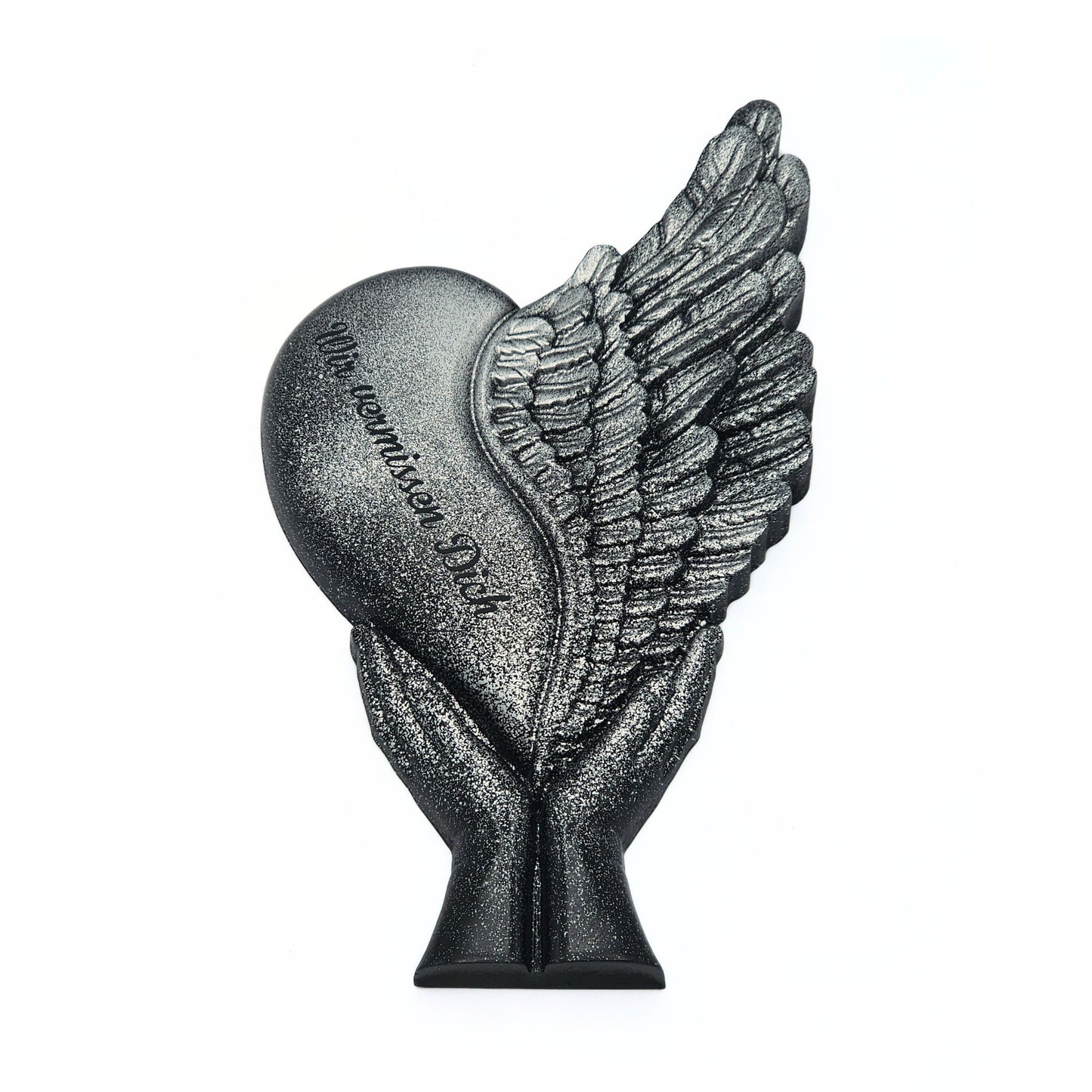 Grabschmuck Gedenktafel Herz mit Flügeln schwarz silber Allerheiligen