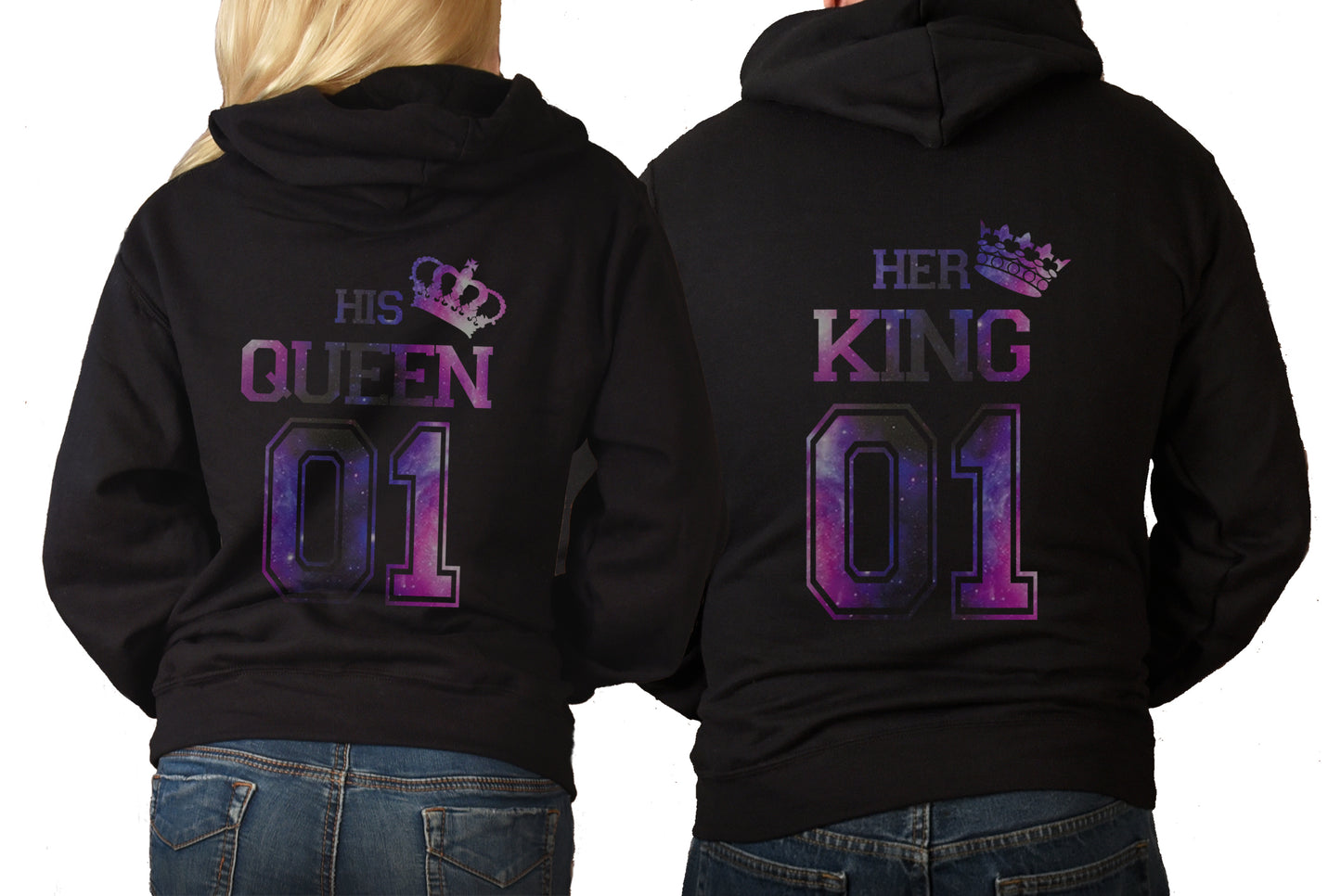 Pärchen Hoodies King Queen Galaxy Design Partner Hoodie für Paare schwarz