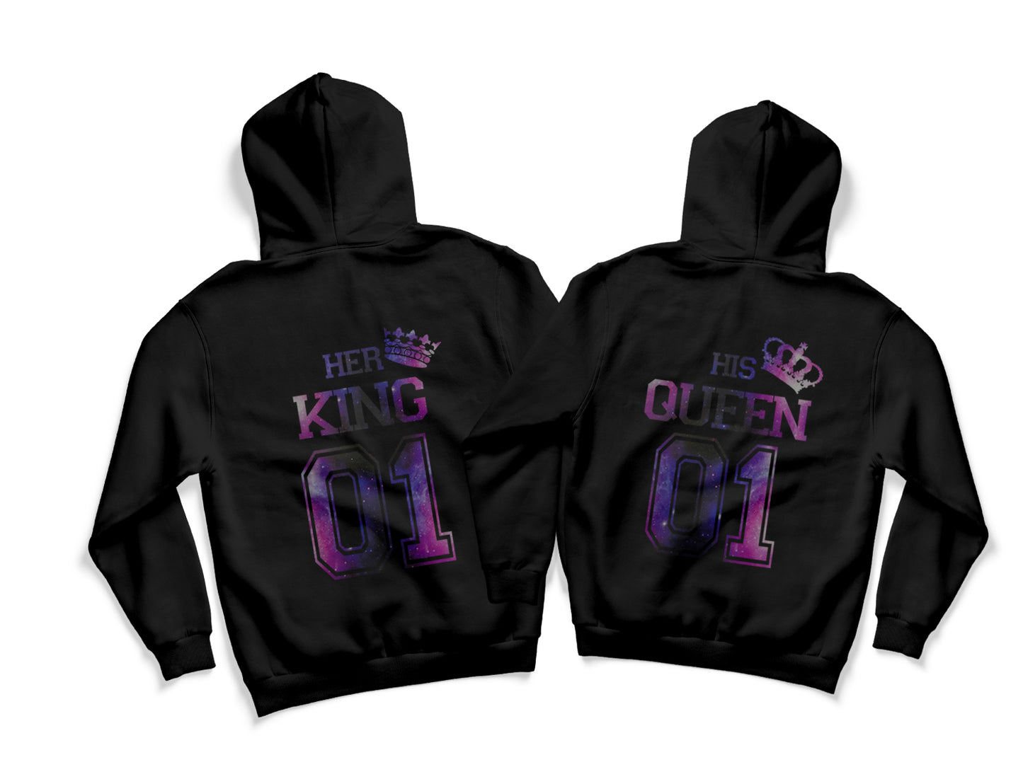 Pärchen Hoodies King Queen Galaxy Design Partner Hoodie für Paare schwarz