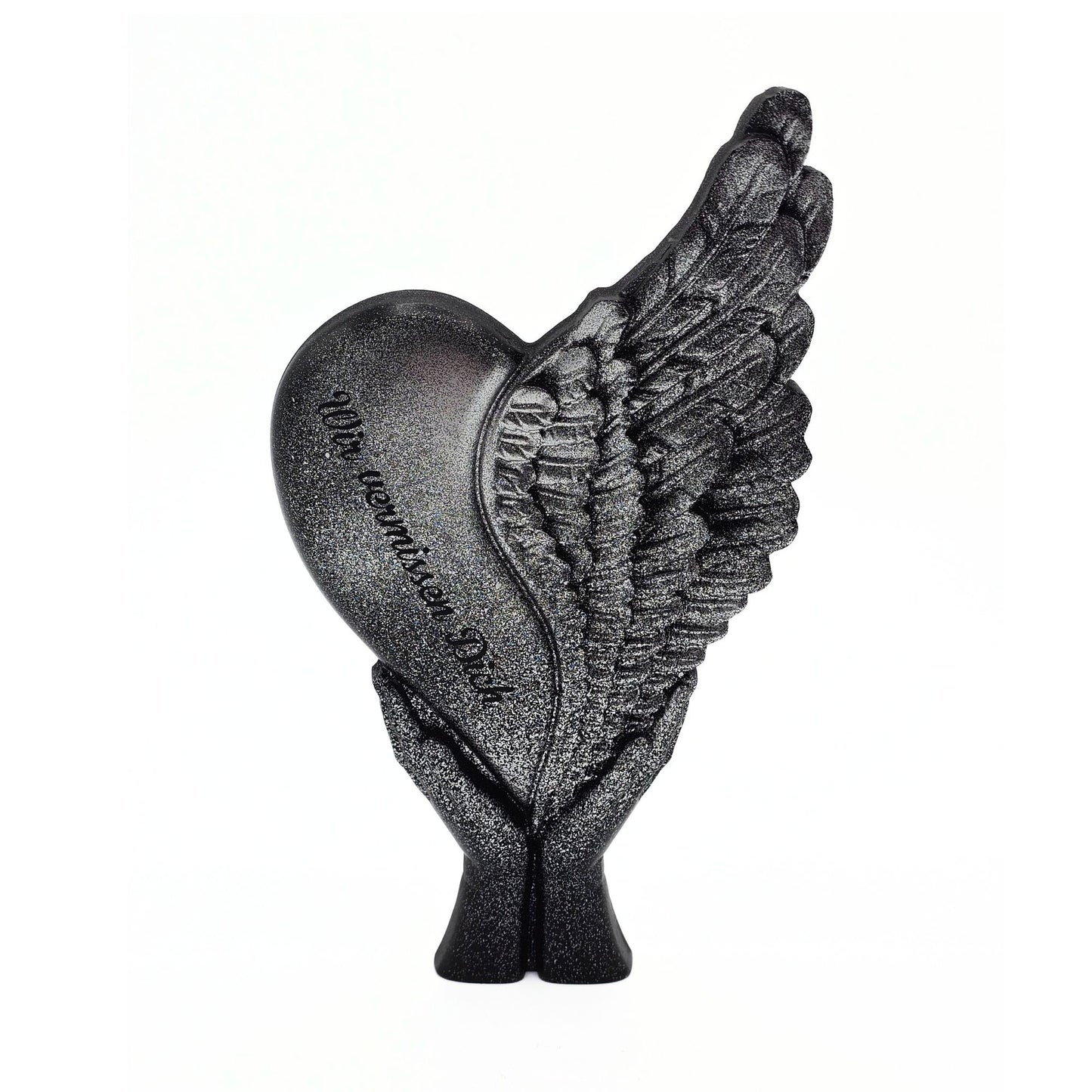 Grabschmuck Gedenktafel Herz mit Flügeln schwarz silber Allerheiligen