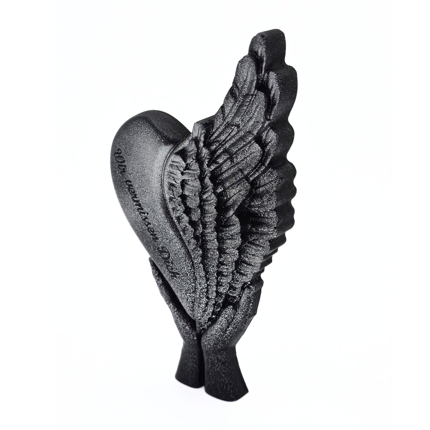 Grabschmuck Gedenktafel Herz mit Flügeln schwarz silber Allerheiligen