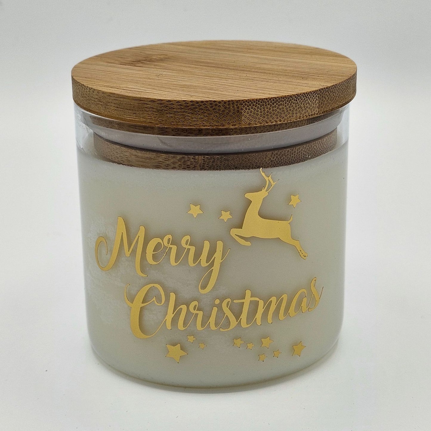 Weihnachtskerze Kerze im Glas Merry Christmas weiß gold