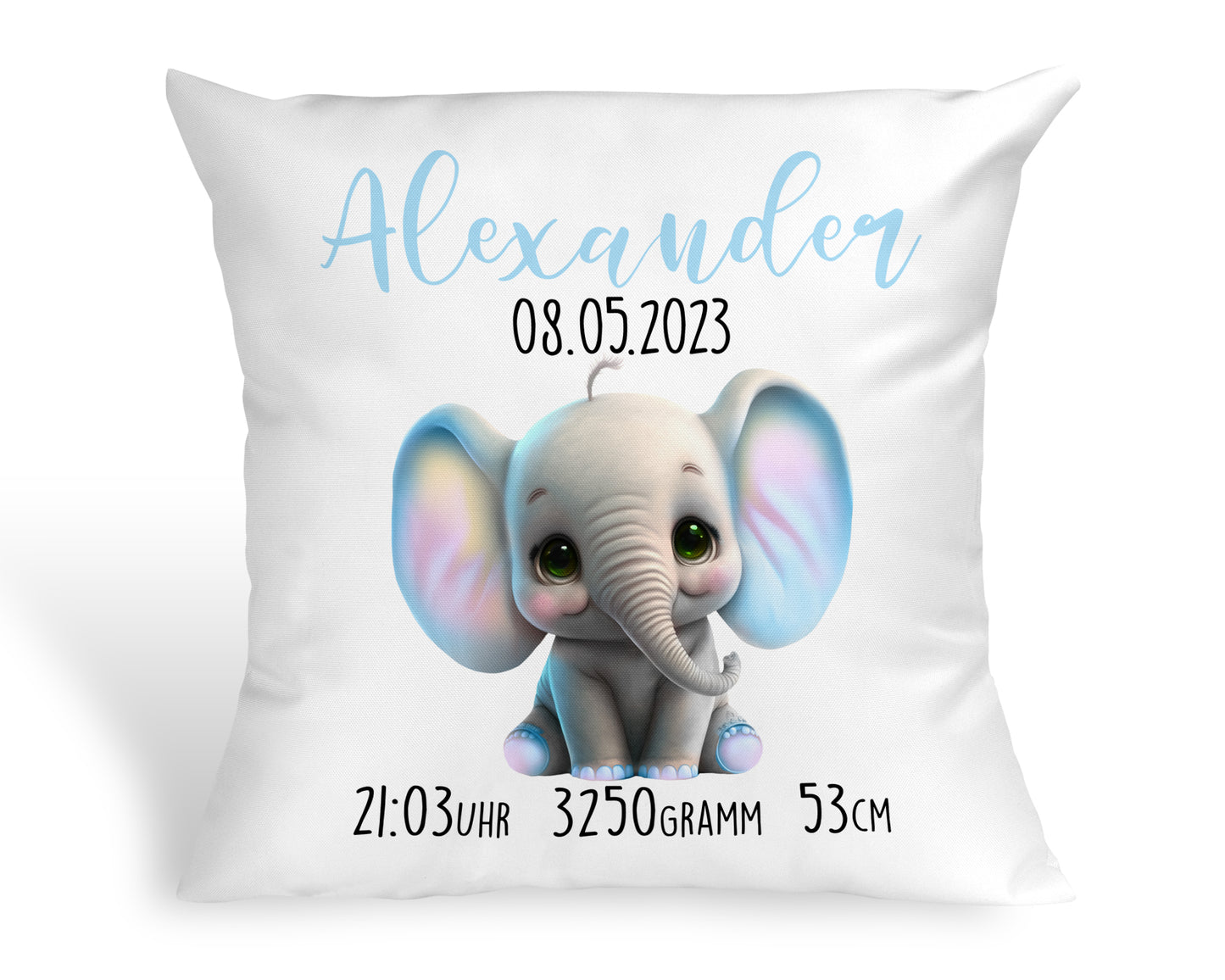 Personalisiertes Baby Kissen Elefant Taufkissen Geschenk zur Geburt