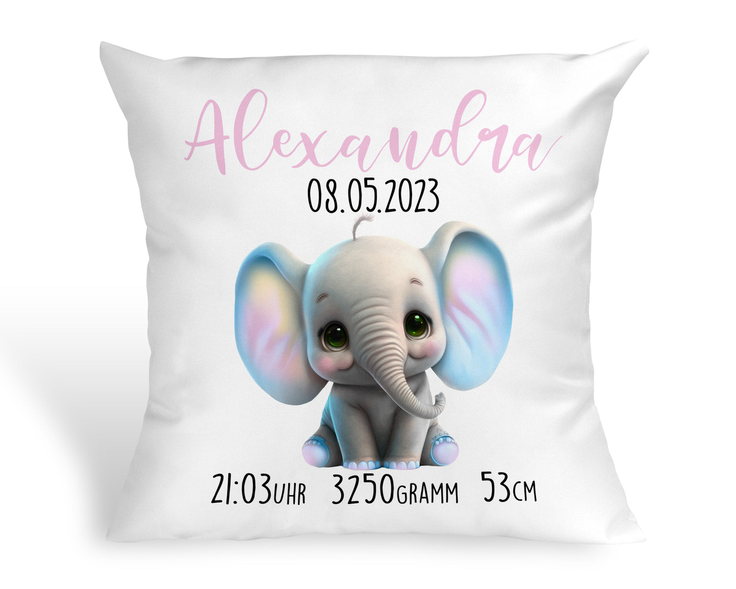 Personalisiertes Baby Kissen Elefant Taufkissen Geschenk zur Geburt