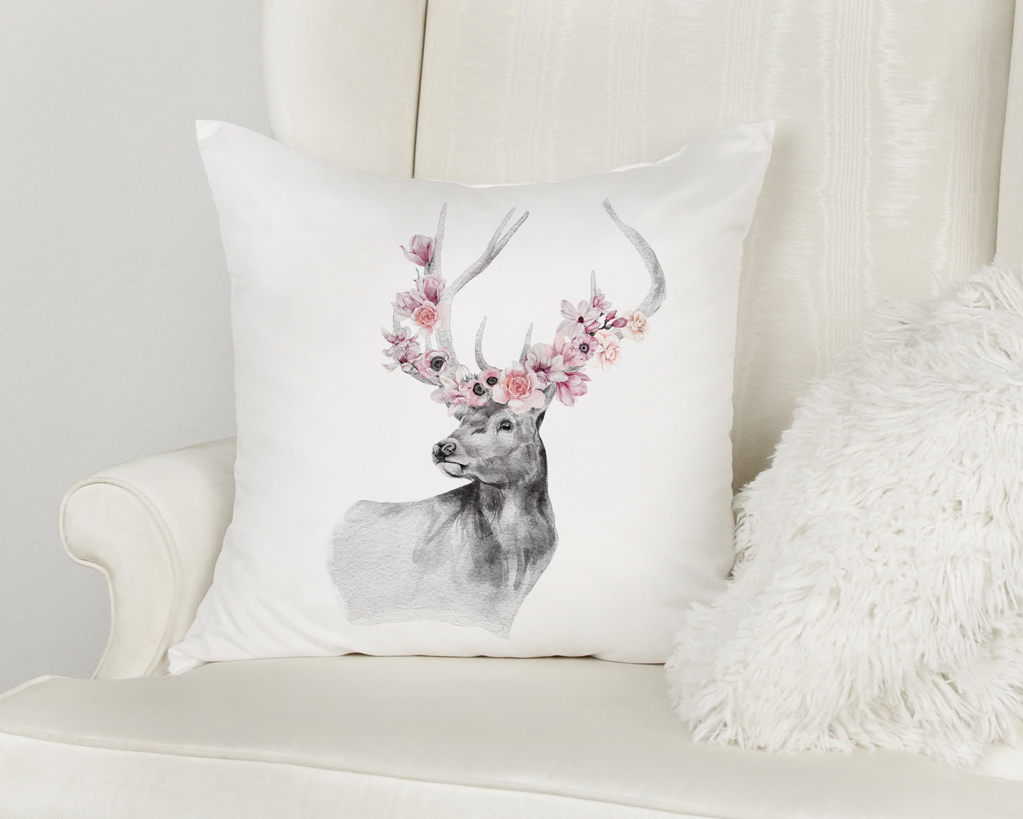 Kissen mit Hirsch Blumen Tiermotiv Geweih
