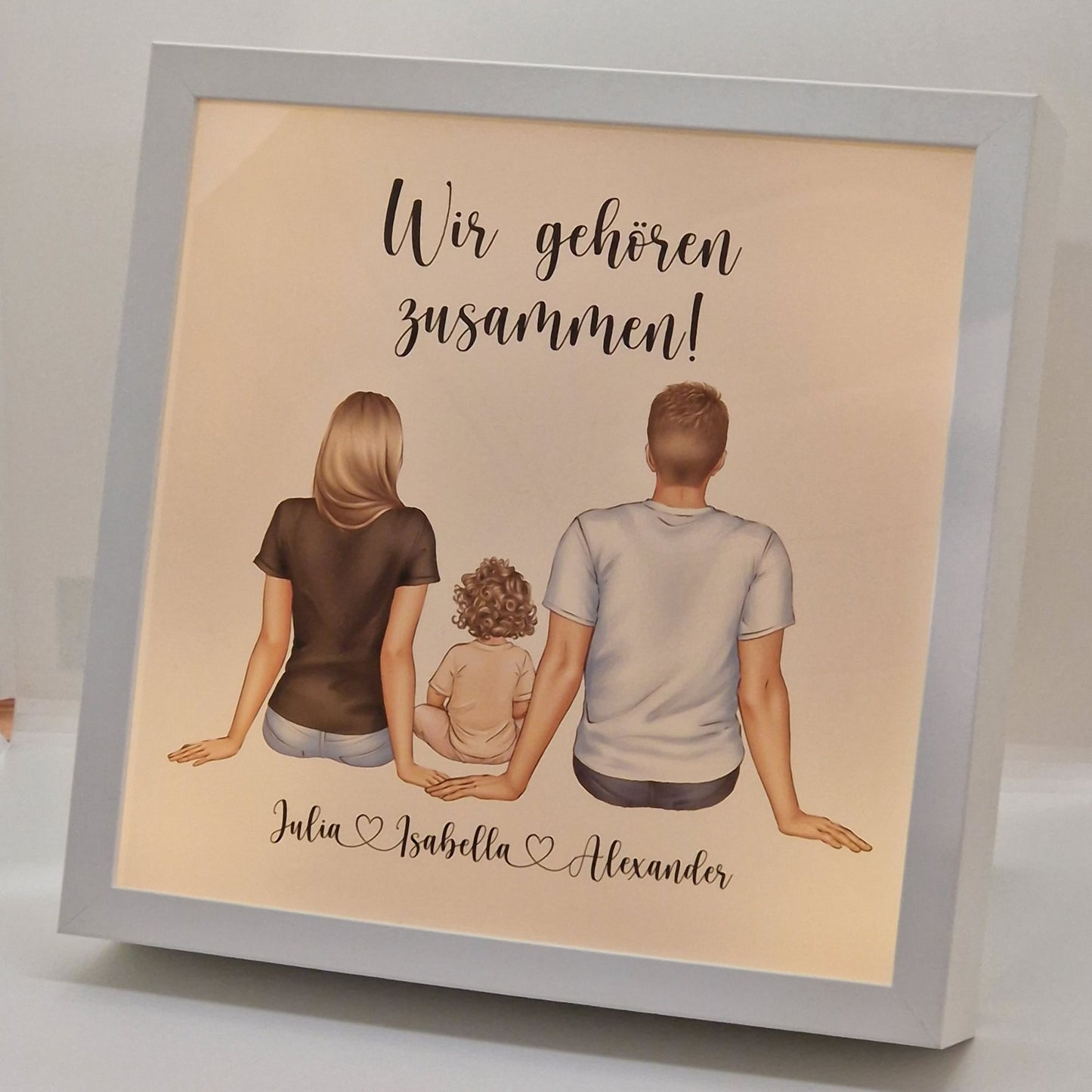Beleuchteter Bilderrahmen Familie personalisiert Leuchtrahmen mit Namen und Wunschtext