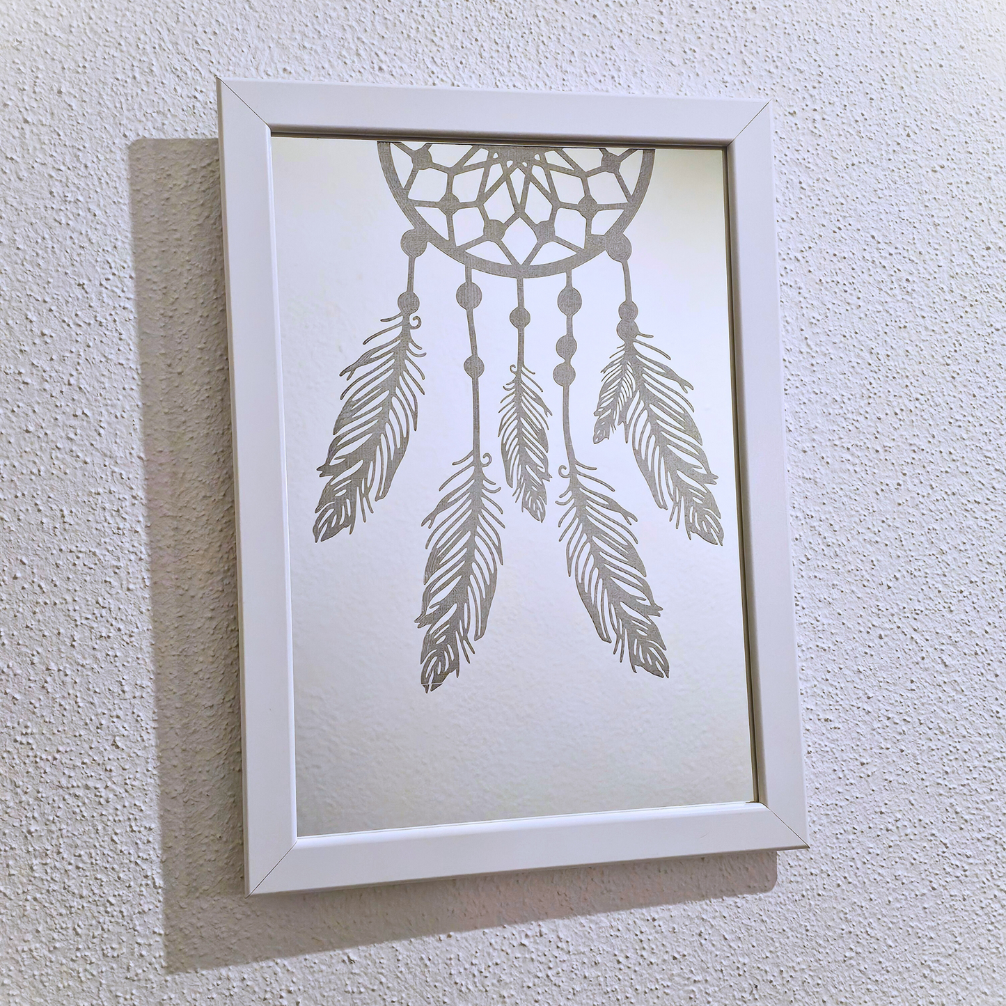 Spiegel mit Gravur Traumfänger Dekospiegel graviert mit Rahmen weiß 21 x 30 cm