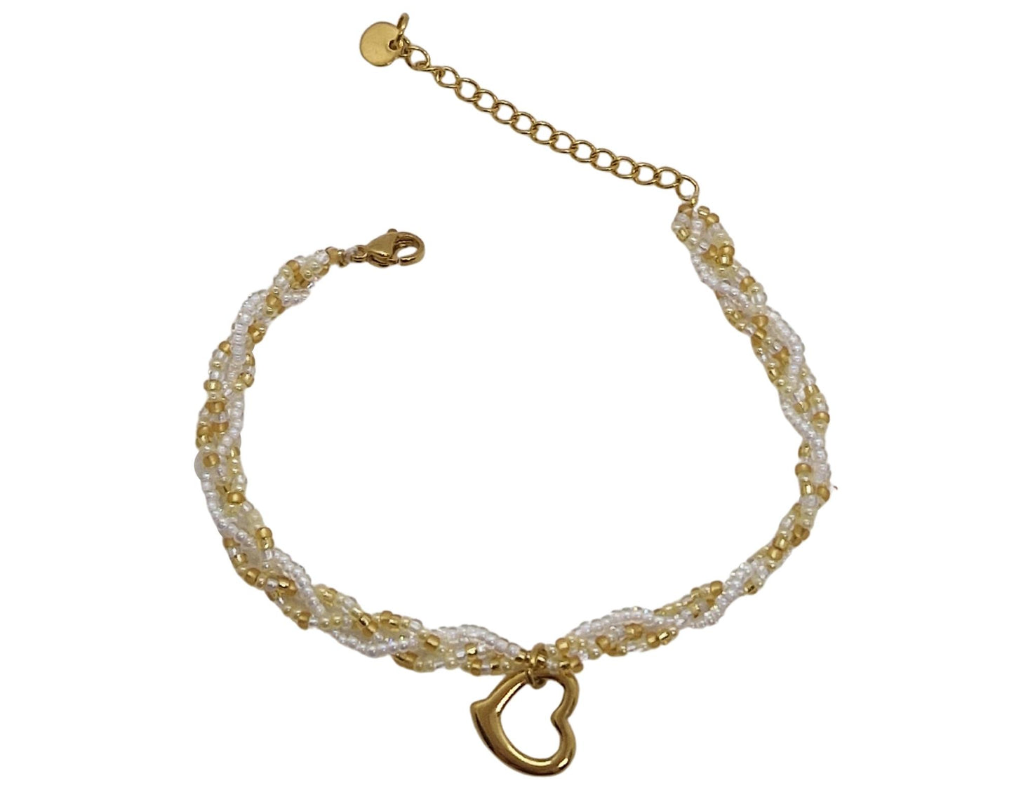 Perlenarmband mit Anhänger Herz gold weiß Hochzeitsschmuck