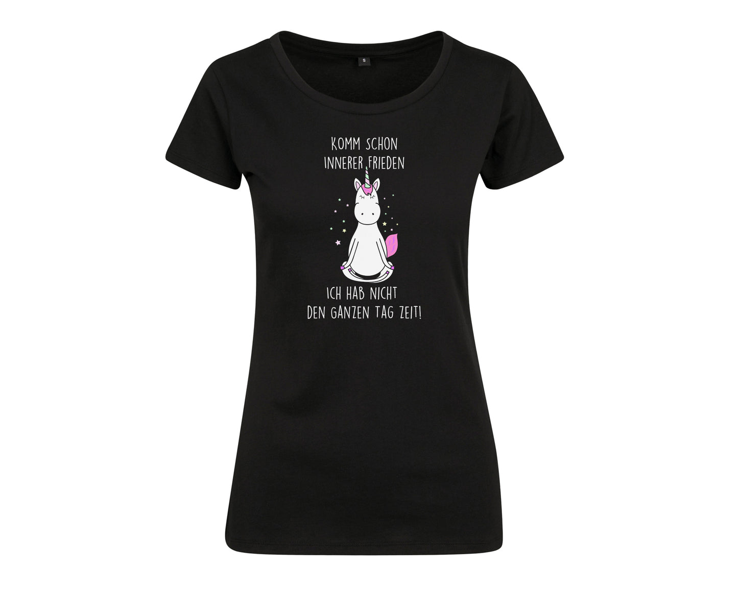 Damen T-Shirt mit Einhorn und Spruch Komm schon innerer Frieden ...