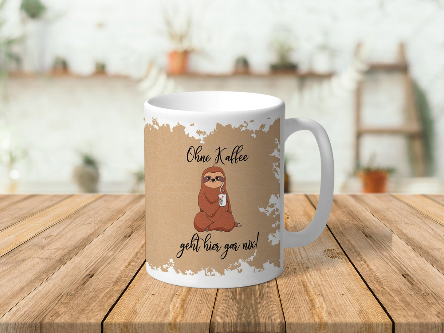 Faultier Tasse mit Spruch Ohne Kaffee geht hier gar nix bedruckter Kaffeebecher - Tachinedas Kreativshop