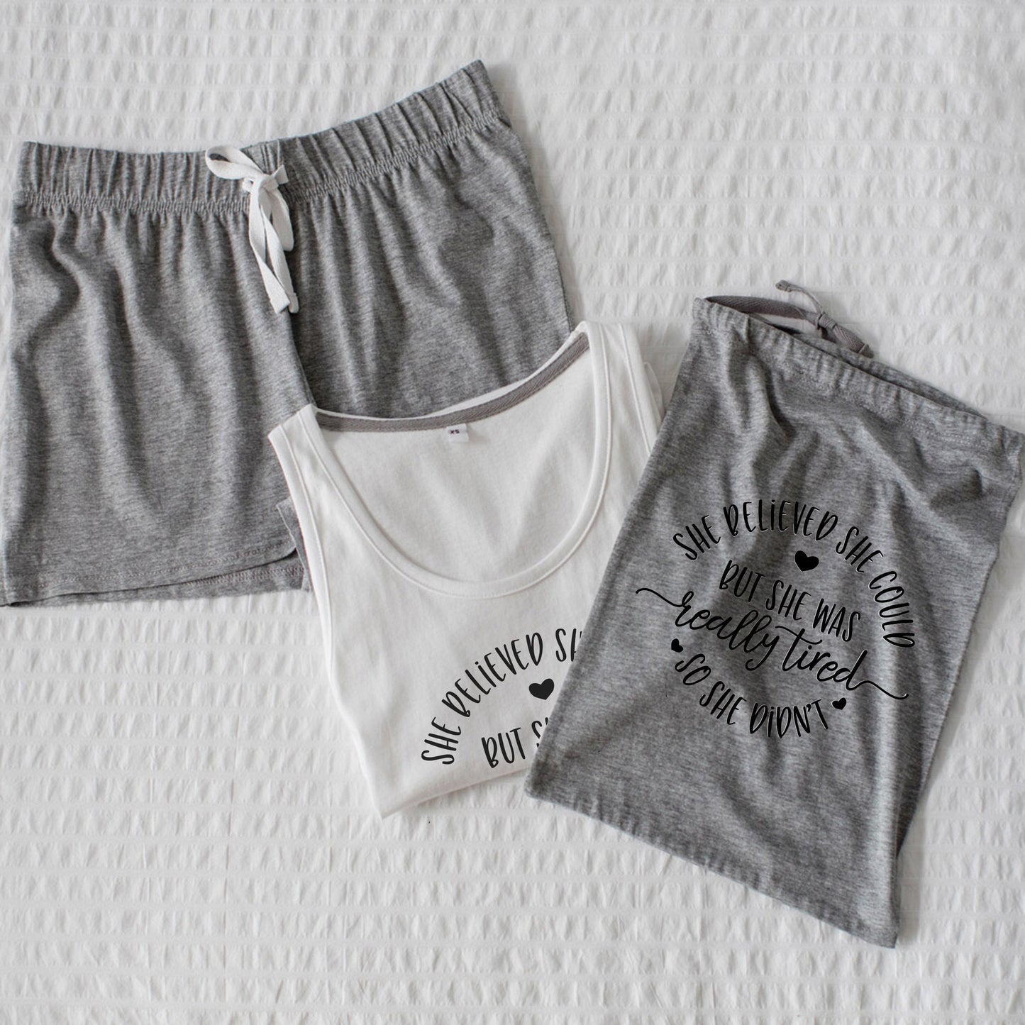 Shorty Pyjama mit motivierendem Spruch bedruckter Schlafanzug Tanktop und Shorts - Tachinedas Kreativshop