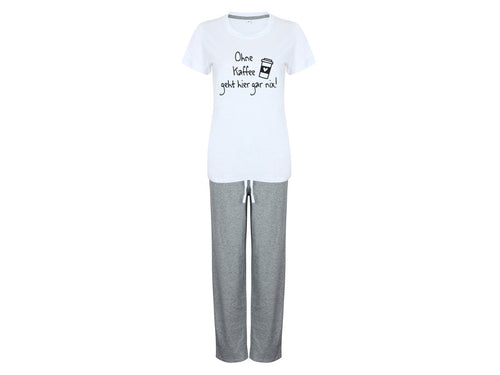 Pyjama mit Spruch Ohne Kaffee geht hier gar nix bedruckter Schlafanzug T-Shirt und Hose Set grau weiß - Tachinedas Kreativshop
