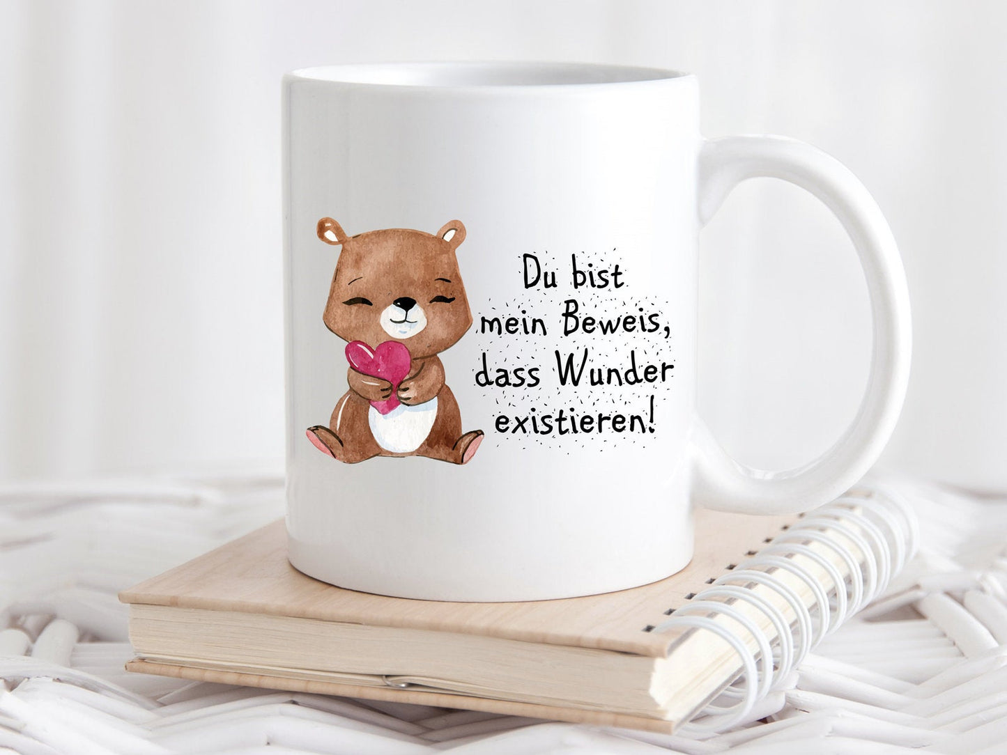 Tasse mit Bärchen und Spruch Du bist mein Beweis dass Wunder existieren - Tachinedas Kreativshop