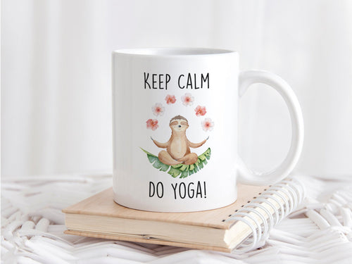 Faultier Tasse mit Spruch Keep Calm Do Yoga Bedruckte Kaffeetasse mit Tiermotiv Motivationstasse - Tachinedas Kreativshop