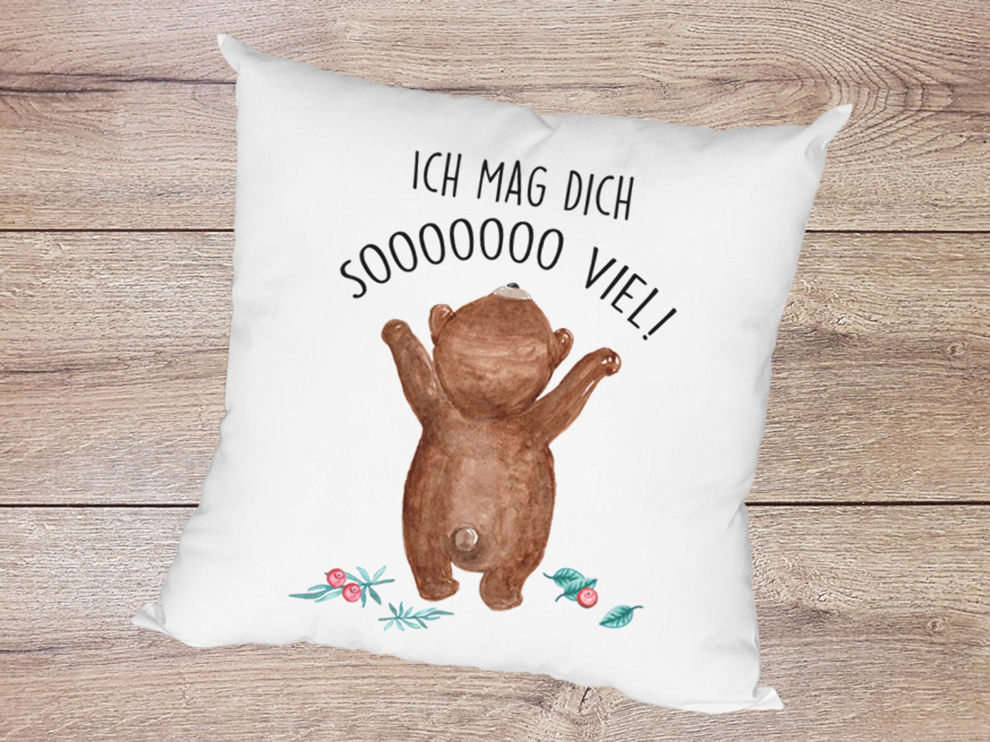 Kissen mit Bär und Spruch Ich mag dich soooo viel - Tachinedas Kreativshop