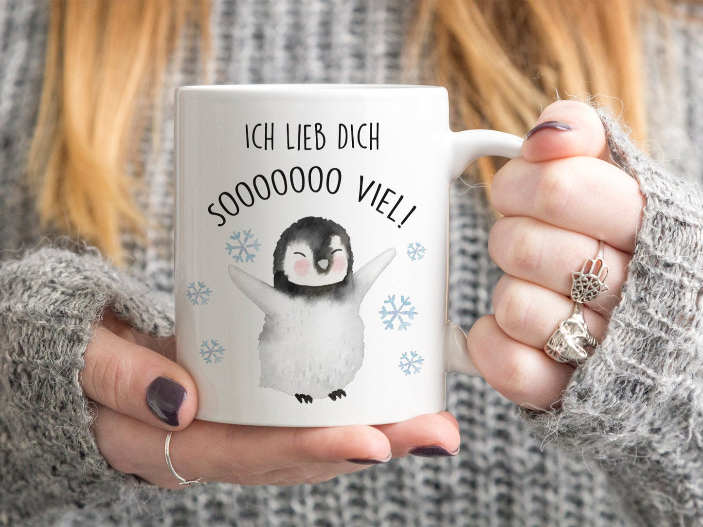 Tasse mit Pinguin und Spruch Ich lieb dich soooo viel - Tachinedas Kreativshop