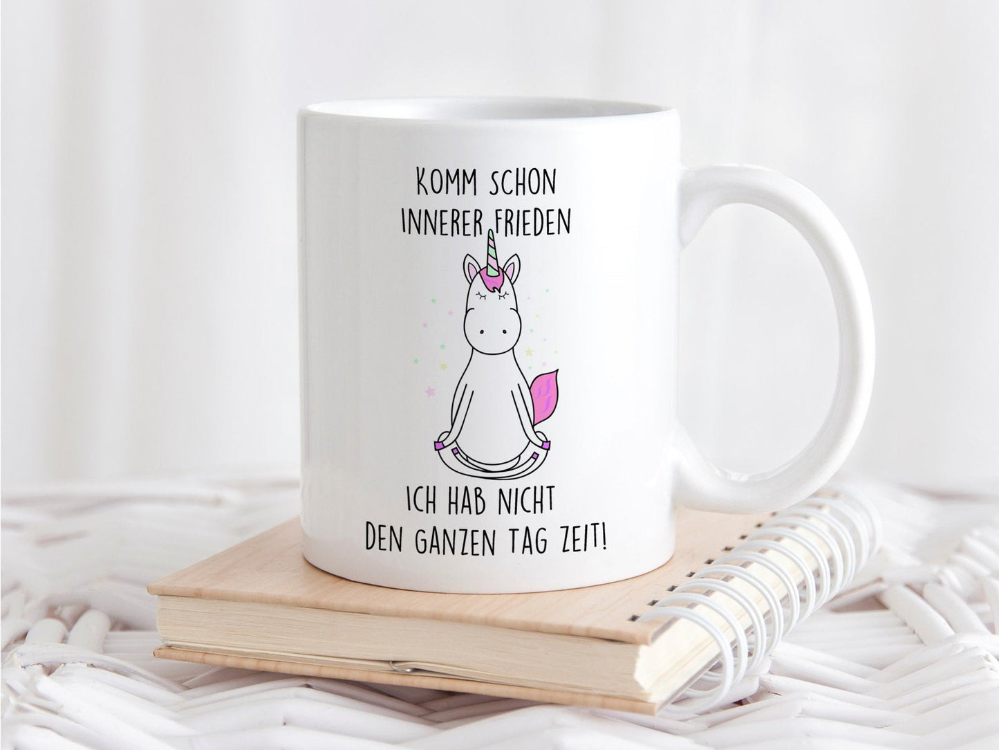 Tasse mit Einhorn und Spruch Komm schon innerer Frieden ich hab nicht den ganzen Tag Zeit - Tachinedas Kreativshop