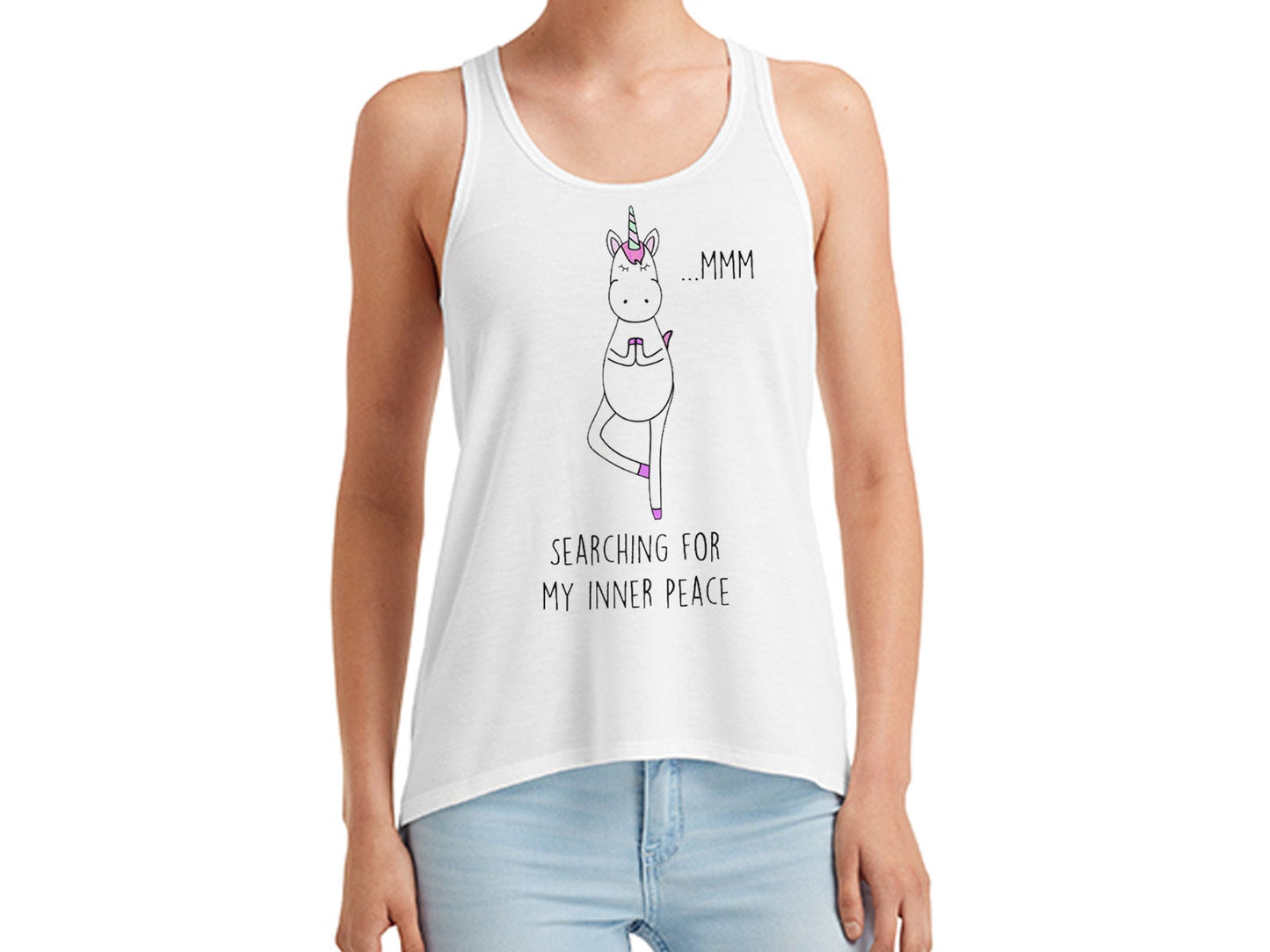 Tank Top mit Einhorn und searching for my inner peace Yoga Top Sporttop Meditation - Tachinedas Kreativshop