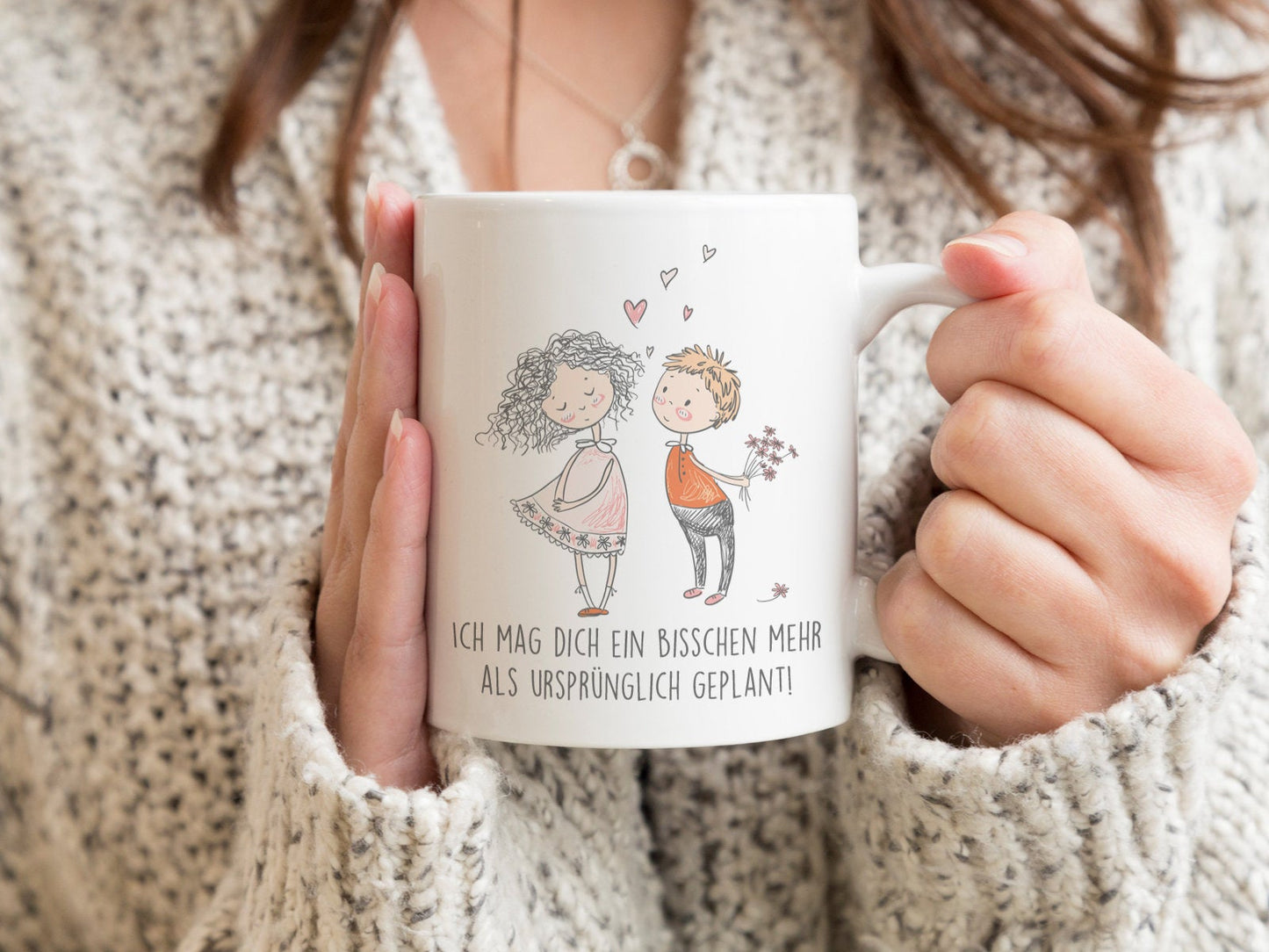 Tasse mit Pärchen und Spruch Ich mag dich ein bisschen mehr als ursprünglich geplant - Tachinedas Kreativshop