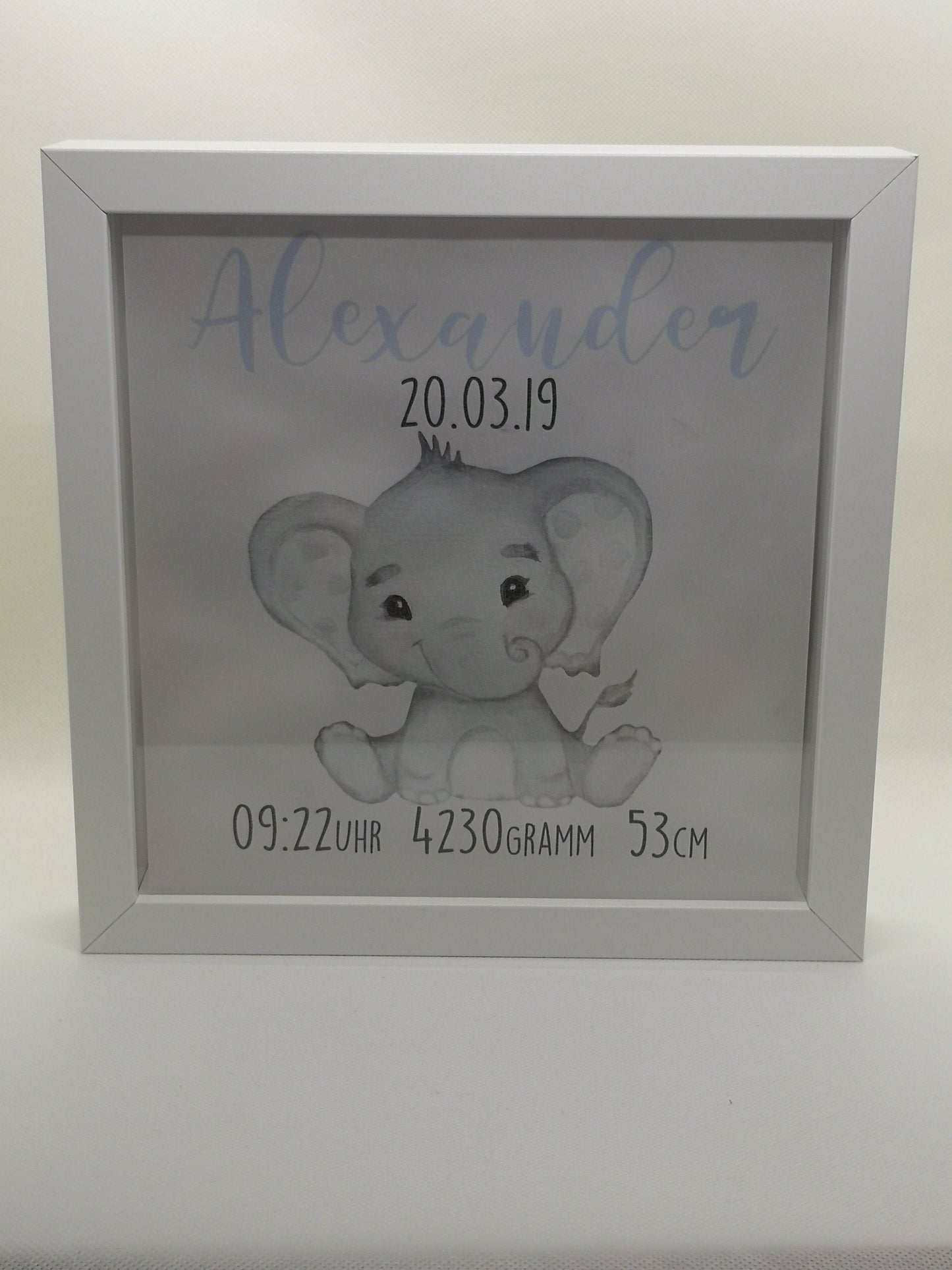 Beleuchteter Bilderrahmen personalisiert Leuchtrahmen Elefant Geschenk zur Geburt oder Taufe mit Namen Datum Junge Leuchtbild Nachtlicht - Tachinedas Kreativshop