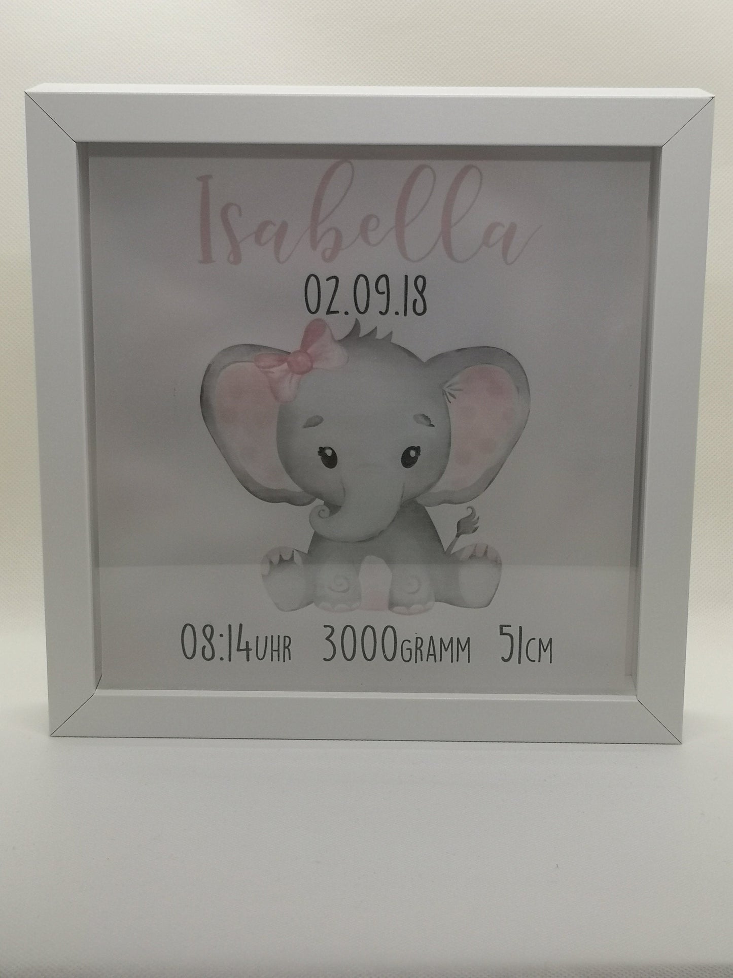 Beleuchteter Bilderrahmen personalisiert Leuchtrahmen Elefant Geschenk zur Geburt oder Taufe mit Namen Datum Mädchen Leuchtbild Nachtlicht - Tachinedas Kreativshop