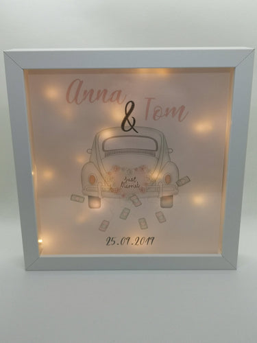 Beleuchteter Bilderrahmen personalisiert Leuchtrahmen Geschenk zur Hochzeit mit Namen und Datum Leuchtbild Nachtlicht - Tachinedas Kreativshop