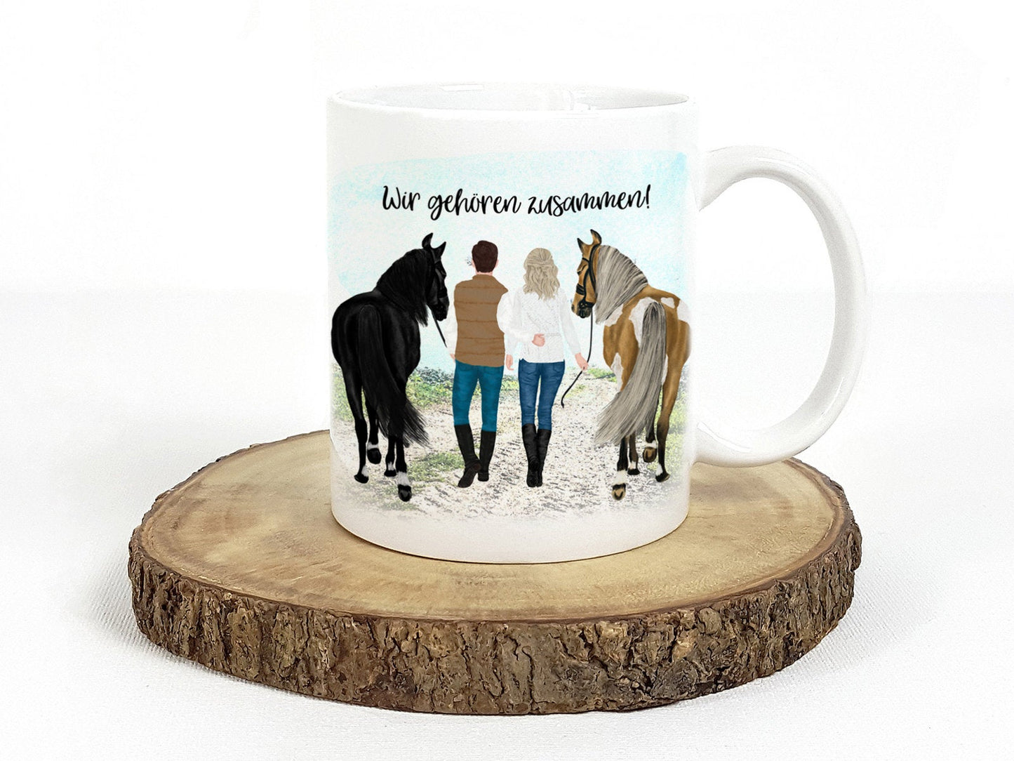 Personalisierte Kaffeetasse Pferd und Reiter mit Namen und Spruch - Tachinedas Kreativshop