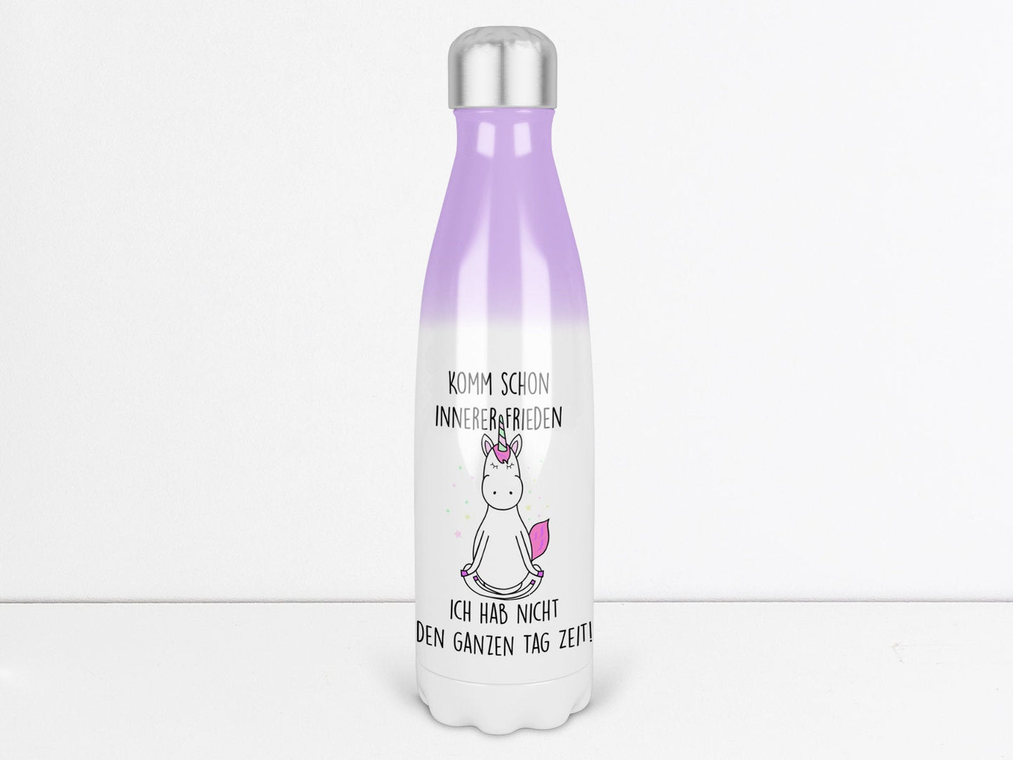 Trinkflasche mit Einhorn und Spruch Komm schon innerer Frieden 500 ml Thermosflasche mit Motiv Yoga Edelstahl Thermoflasche - Tachinedas Kreativshop