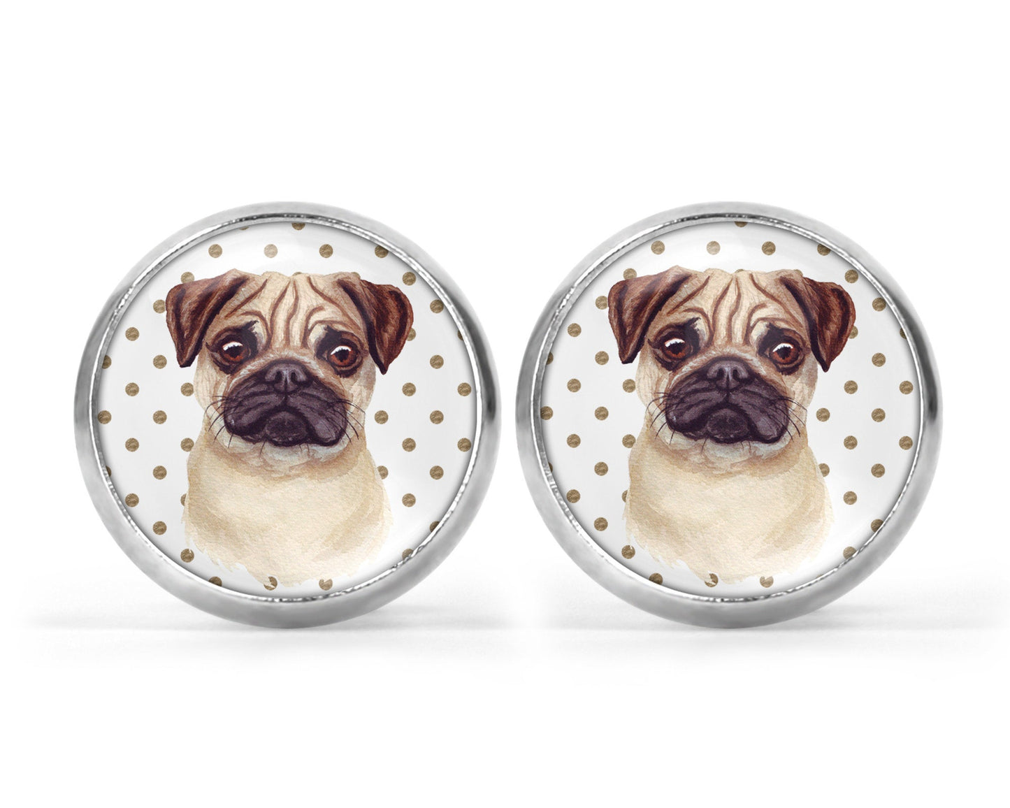 Damen Ohrstecker mit Motiv Mops Punkte Ohrringe Edelstahl silber Ohrschmuck mit Hund Cabochon Tiermotiv - Tachinedas Kreativshop