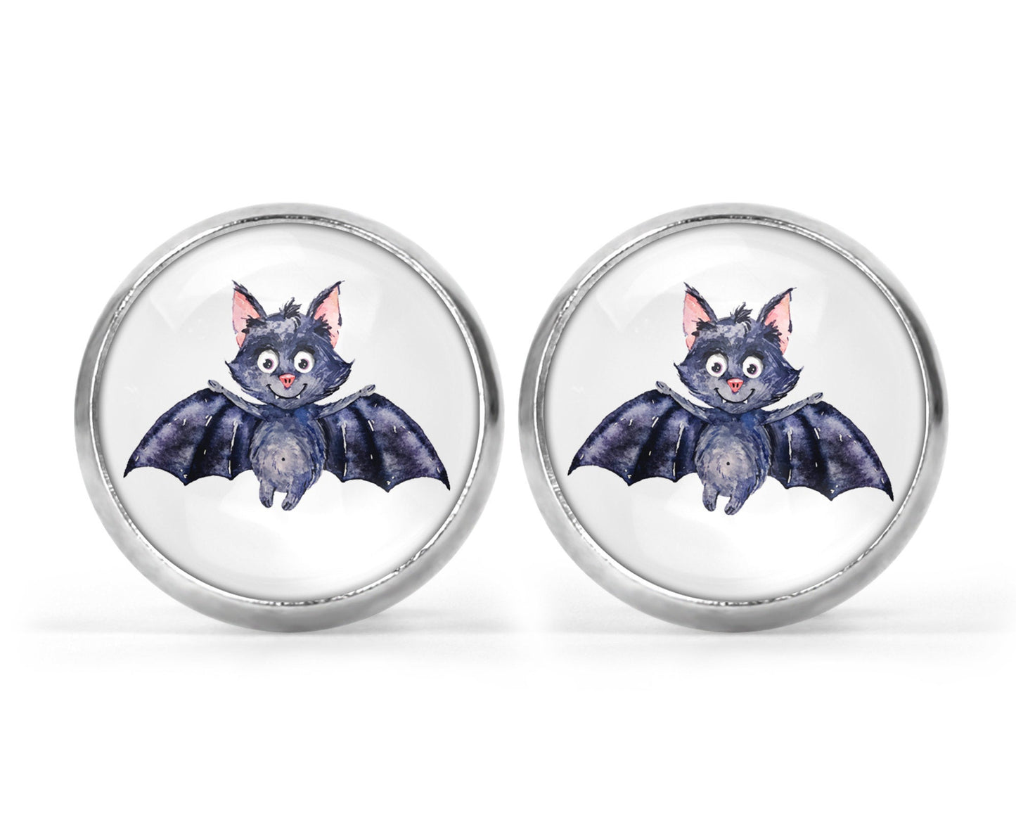 Damen Ohrstecker mit Motiv Fledermaus Ohrringe Edelstahl silber Ohrschmuck mit Cabochon Tiermotiv - Tachinedas Kreativshop