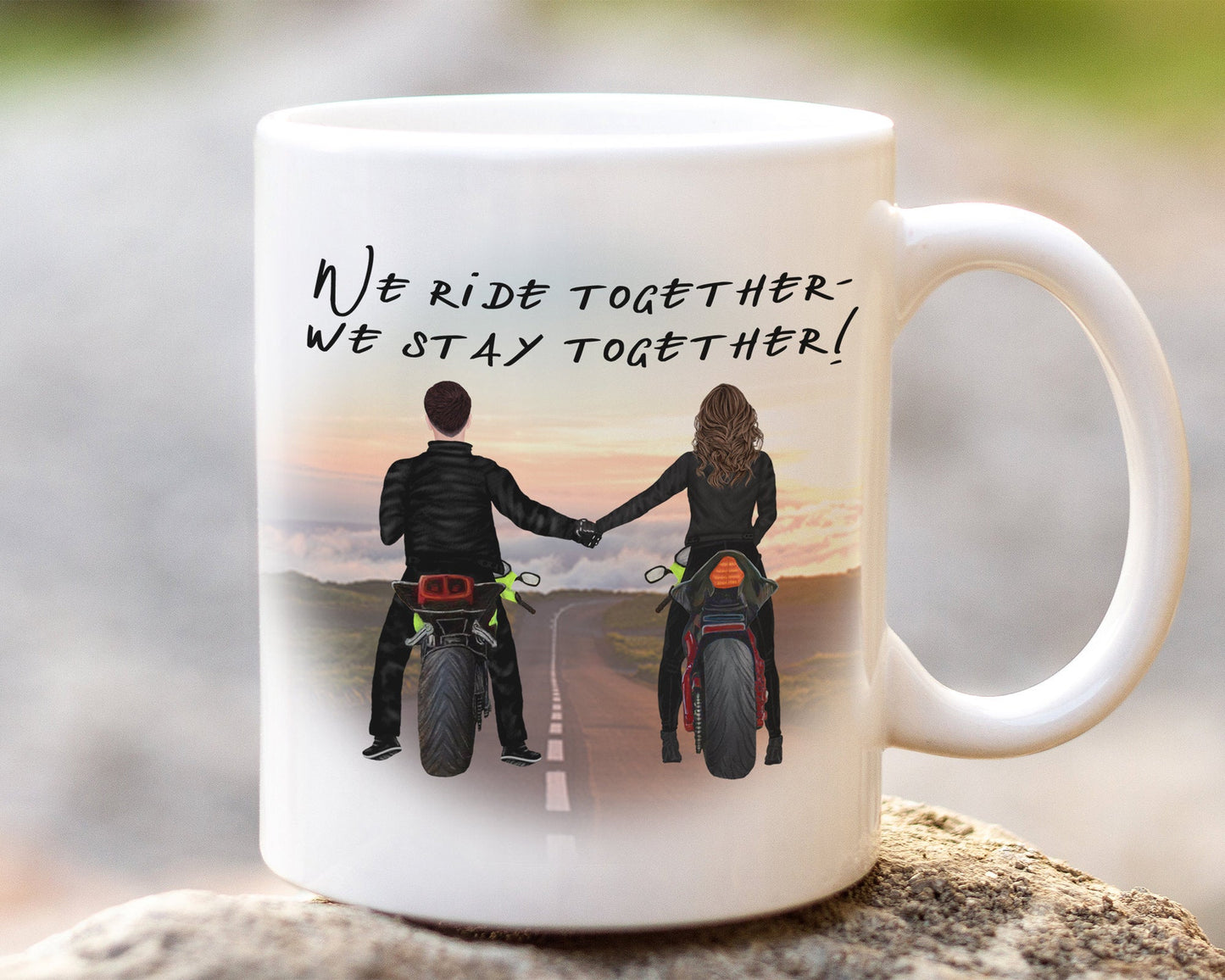 Personalisierte Biker Pärchen Tasse Motorrad Partnertasse Motorradfahrer bedruckt mit Namen und eigenem Spruch Kaffeebecher Kaffeetasse - Tachinedas Kreativshop