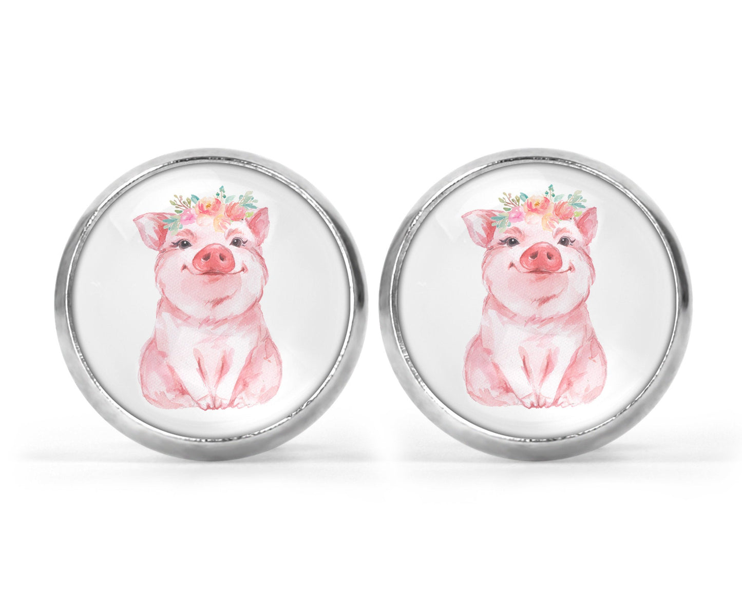 Damen Ohrstecker mit Motiv Schwein Sau Ohrringe Edelstahl silber Ohrschmuck mit Schweinchen Ferkel Cabochon Tiermotiv - Tachinedas Kreativshop