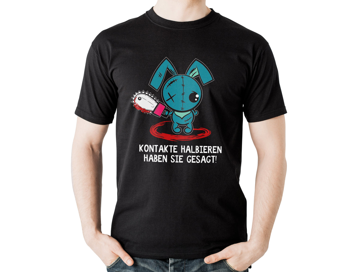 Herren T-Shirt mit Hase und Spruch Kontakte halbieren