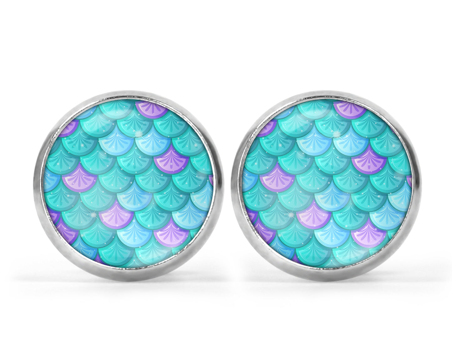 Damen Ohrstecker mit Motiv Meerjungfrau Ohrringe Edelstahl silber türkis mermaid Ohrschmuck Cabochon