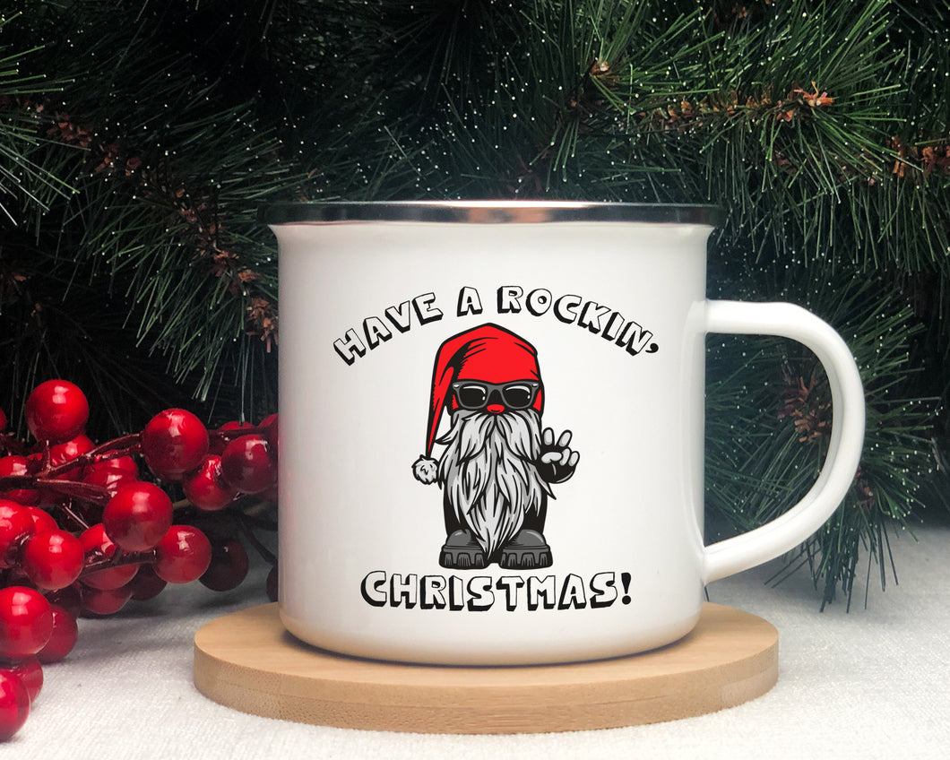 Emaille Wichteltasse Have a rockin' christmas Weihnachtstasse Kaffeebecher