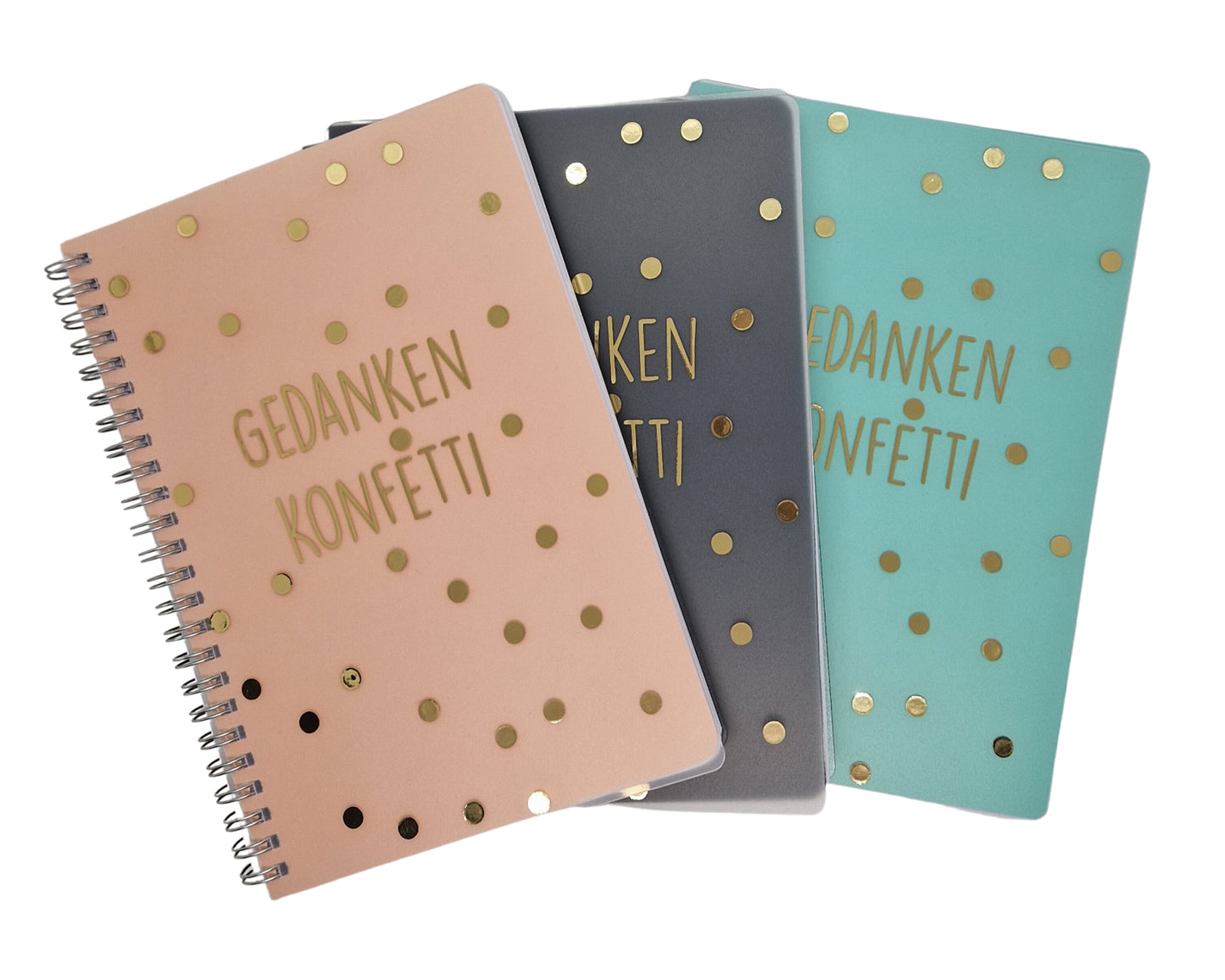 Notizbuch Gedankenkonfetti A5 gold Punkte optional als Set mit personalisiertem Lesezeichen