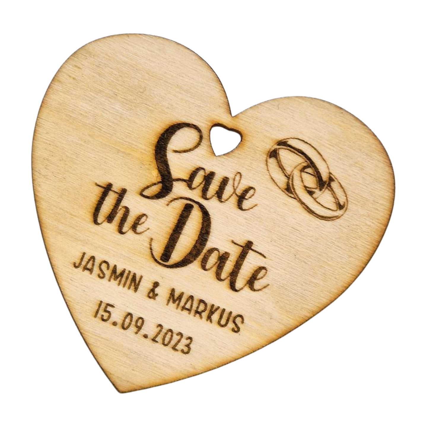 Save the Date Karten aus Holz mit Gravur Hochzeitseinladungen in Herzform