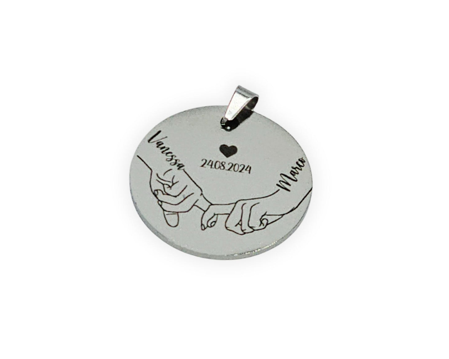 Personalisierte Halskette mit Gravur Hände Namen und Datum Edelstahl Anhänger für Paare