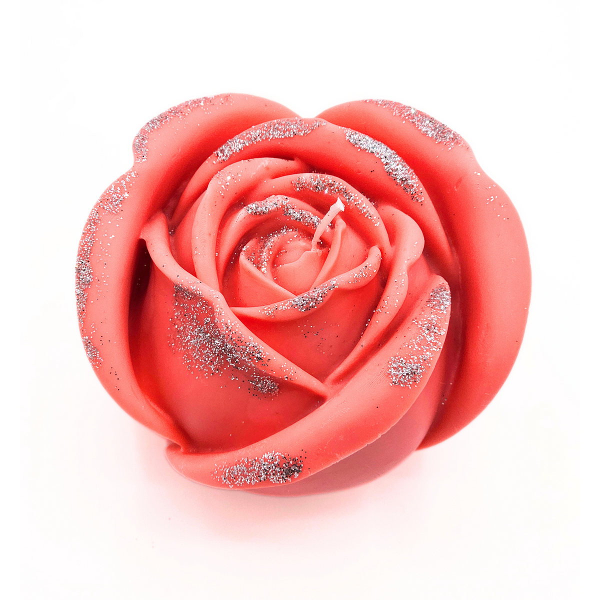 Große Rosenkerze mit Glitzer Duftkerze Rose rosa Kerze Rapswachs – Tachinedas Kreativshop