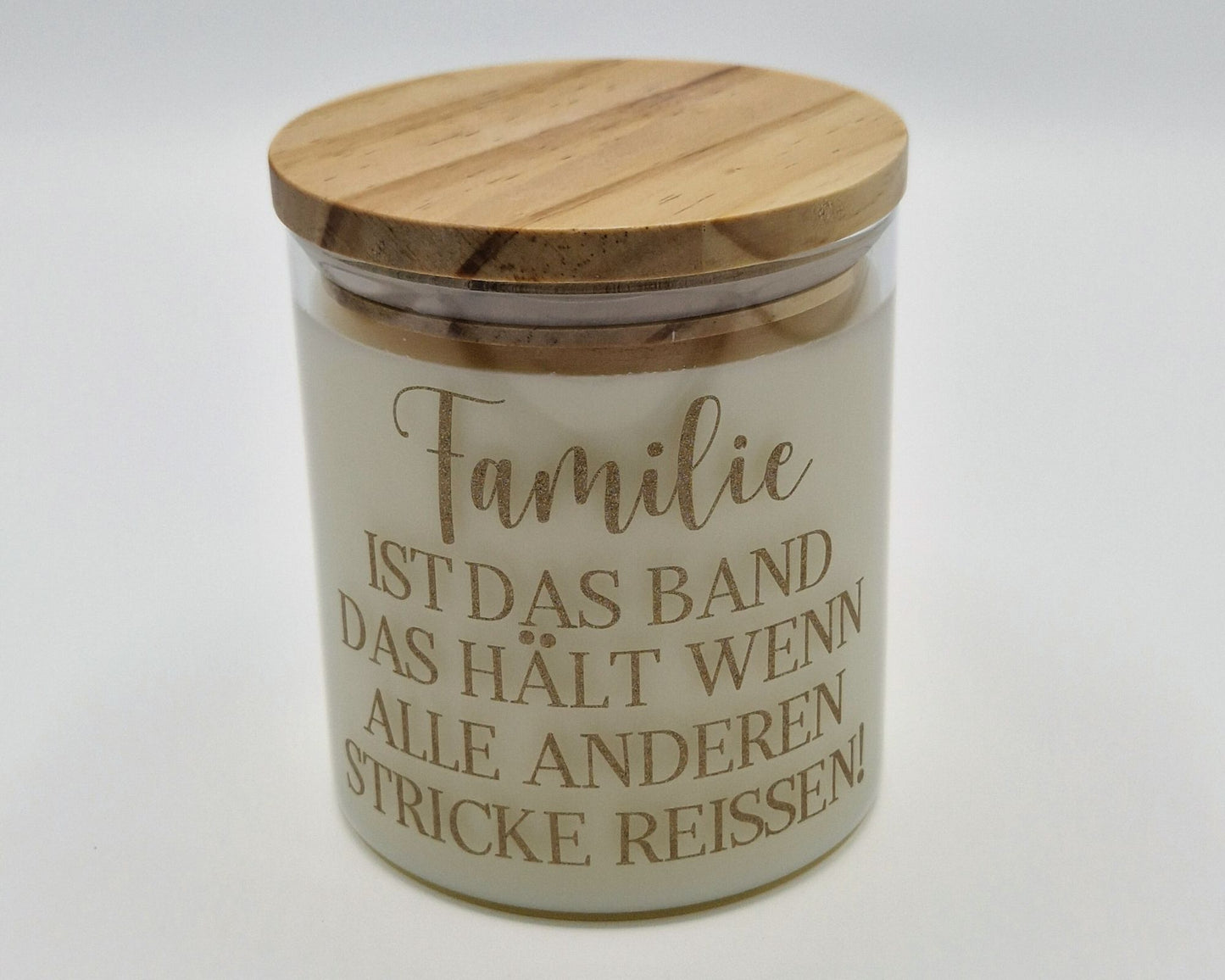 Personalisierte Kerze im Glas mit Motiv Familie