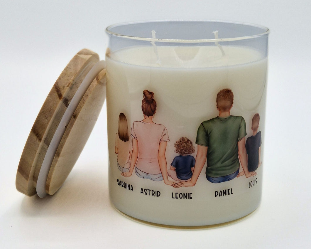 Personalisierte Kerze im Glas mit Motiv Familie