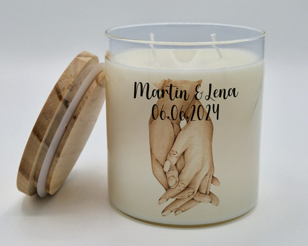 Personalisierte Kerze im Glas Paar Hand in Hand Geschenk zur Hochzeit