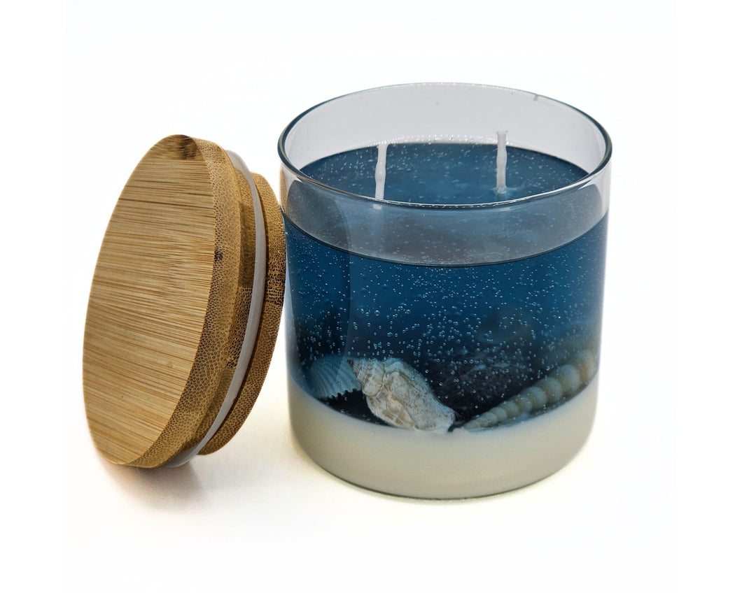 Maritime Kerze im Glas mit Holzdeckel Gelkerze Muscheln