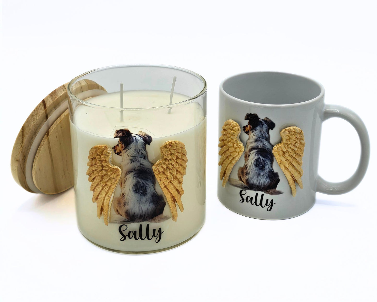 Personalisierte Tasse mit Hund Abschied Haustier gestorben Andenken 3D Tasse Flügel