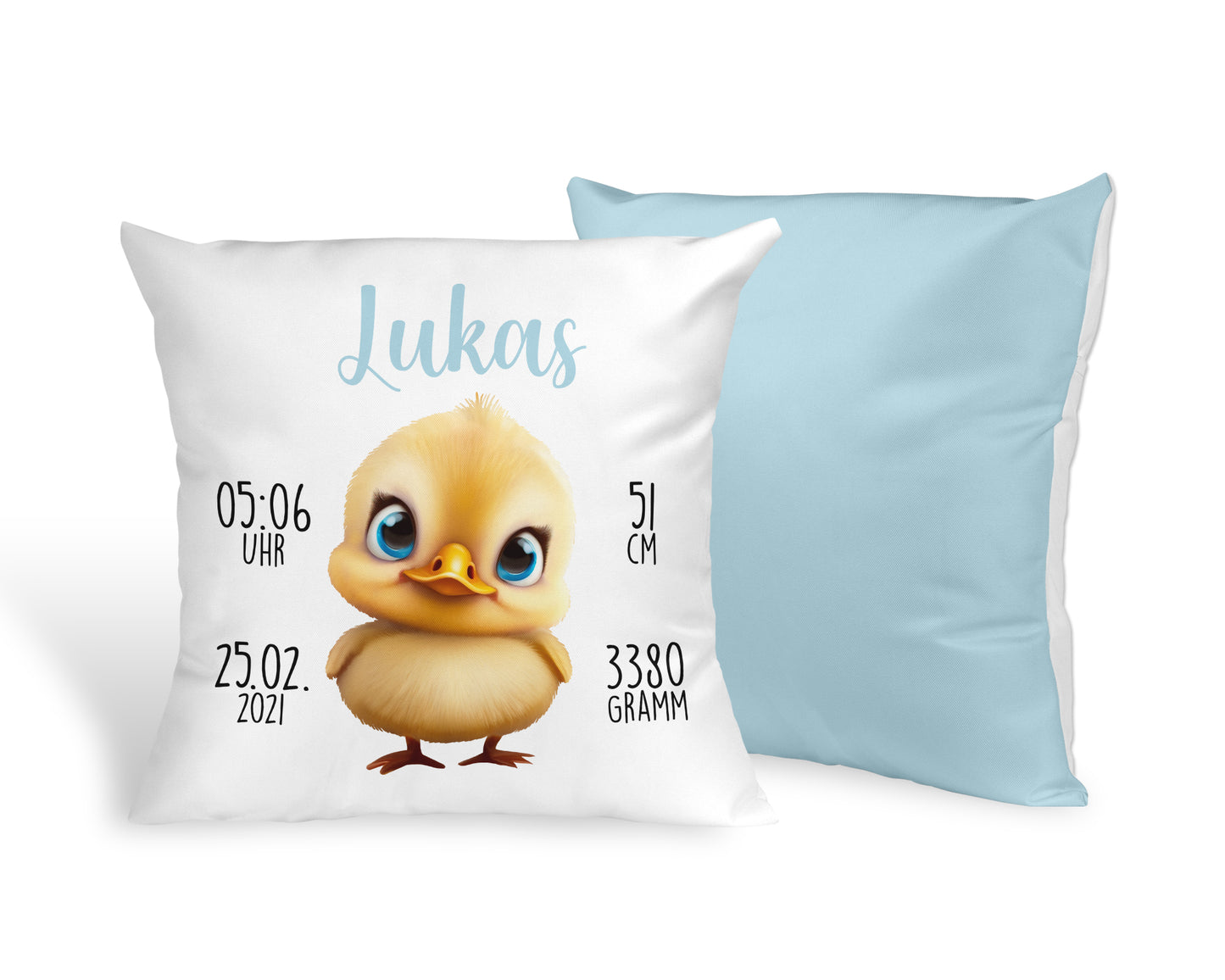 Personalisiertes Baby Kissen mit Entchen Geschenk zur Geburt Taufe mit Namen und Datum