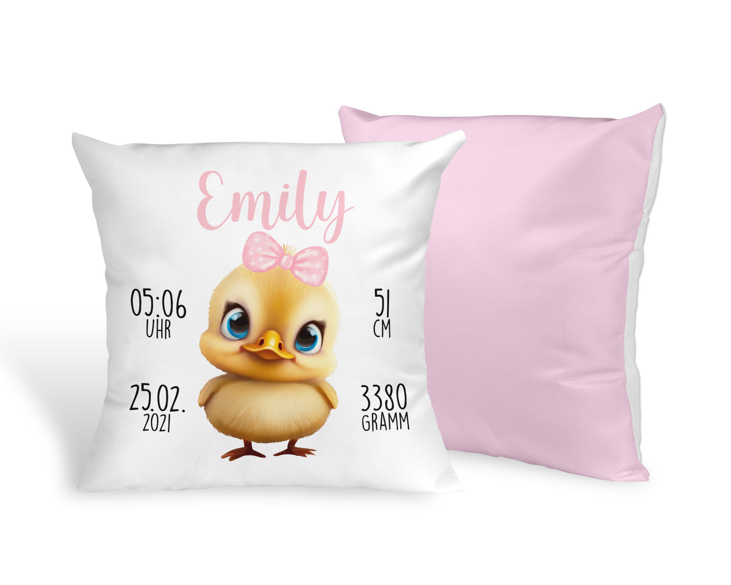 Personalisiertes Baby Kissen mit Entchen Geschenk zur Geburt Taufe mit Namen und Datum