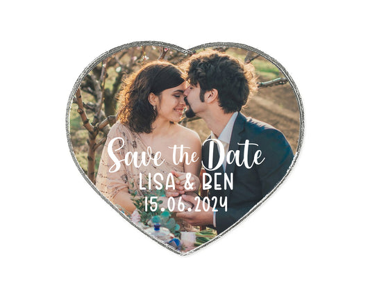 Save the Date Magnet Herz mit Foto Hochzeitseinladung Kühlschrankmagnet in Herzform