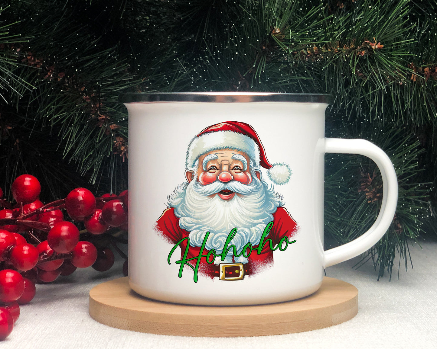 Emaille Tasse Santa Claus Hohoho Weihnachtstasse