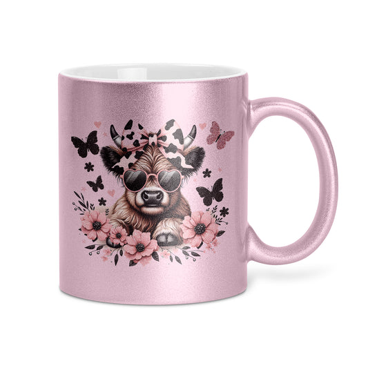 Rosa Glitzertasse Highland cow