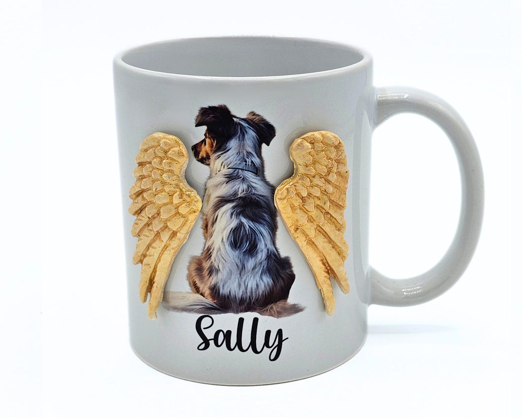 Personalisierte Tasse mit Hund Abschied Haustier gestorben Andenken 3D Tasse Flügel